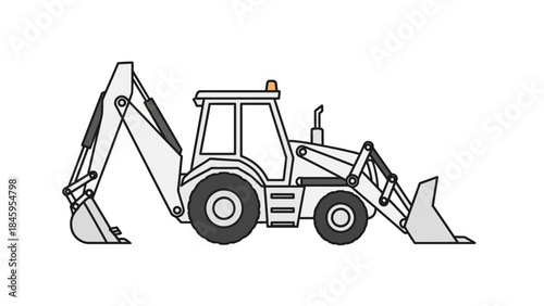 Backhoe loader construction vehicle illustration on white background.