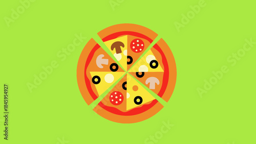 Delicious Pizza Slices with Various Toppings Illustration.