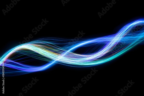 Macro neon light wave ribbon glowing like luminous fibers creating futuristic radiant visual intensity