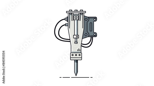 Hydraulic Breaker Attachment for Excavator Construction Demolition Tool Icon.