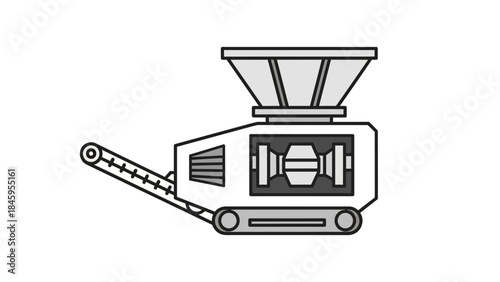 Industrial Crusher Machine with Conveyor Belt Icon Illustration.