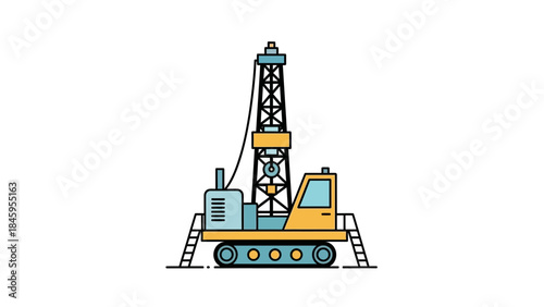 Industrial Drilling Rig Machine Flat Vector Illustration.