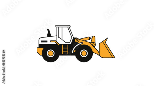 Yellow and black wheel loader illustration on white background.