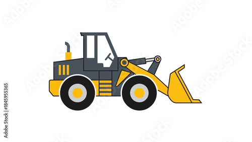 Yellow and Grey Front End Loader Construction Vehicle Illustration.