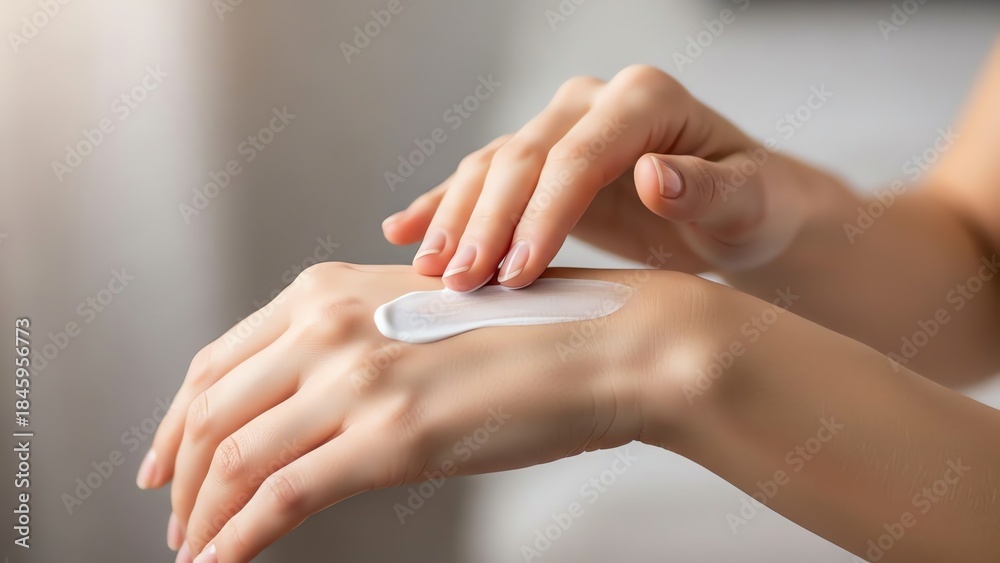 Fototapeta premium Hands applying lotion skincare routine