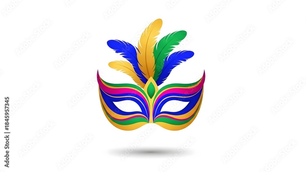 Fototapeta premium Colorful Mardi Gras Mask with Feathers, Carnival Party Decoration