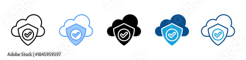 Secure Cloud icon set multiple style collection