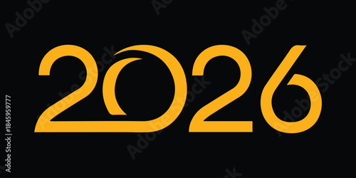 2026 Gold Numbers Black Background Elegant Typography Vector Design Illustration