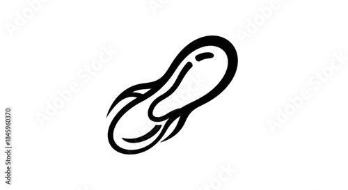 Simple black and white line art drawing of a single peanut.