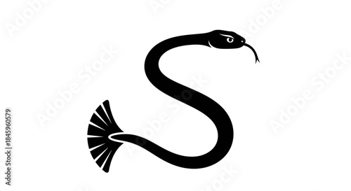 Black snake illustration in the shape of the letter S on white background.