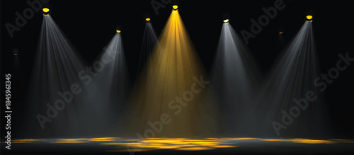 Abstract light effect set with a yellow spotlight on a black background