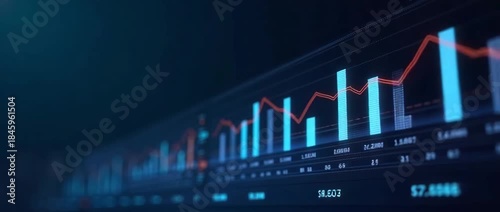 Dynamic financial charts animate smoothly across a dark screen as the camera slowly pans, revealing evolving data trends in a cinematic, high-tech style, ideal for business analytics.