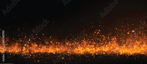 Fiery embers and particles over a black background, a highly detailed illustration