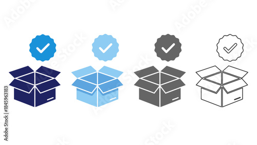Four open boxes with checkmarks on white background