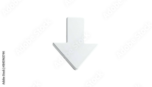 A simple, white, downward-pointing arrow with a subtle drop shadow on a black background