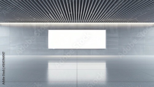 Blank billboard on the wall of pedestrian walkway