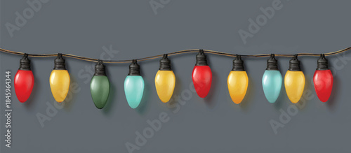Stylish christmas garland of colorful light bulbs on a black background