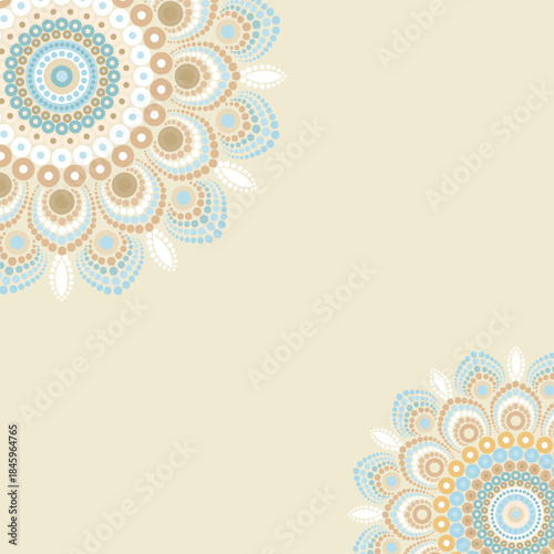 Boho dotted mandala invitation card background with copy space and corner ornaments