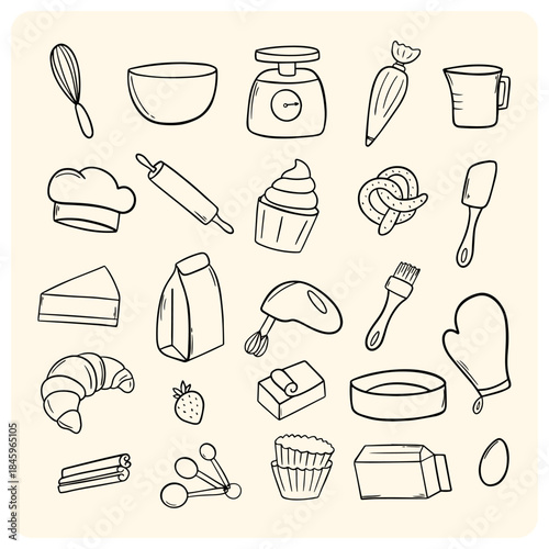 Baking Tools and Pastry Ingredients Doodles Set