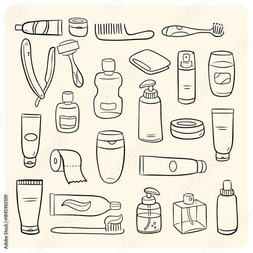 Bathroom and Personal Care Products Doodle Set