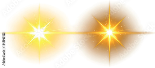 Two glowing yellow light effect isolated on a transparent background vector illustration