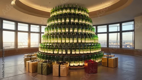 Festive Tree Made of Glass Bottles