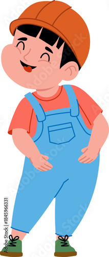 Boy Builder Laughing In Overalls Cartoon