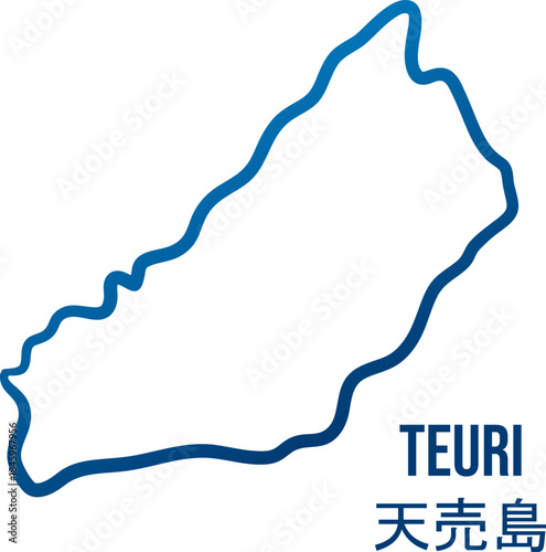 Teuri island at Hokkaido prefecture, Japan simplified outline map. 