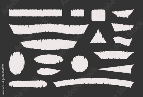 Set of 17 grunge frames. The outline has sharp edges in the form of cracks. It looks old, scratched, torn, worn, with uneven edges. Elements for decorating Halloween, Christmas or any other holiday