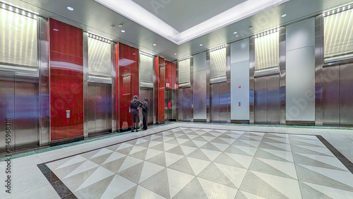 elevator cabins in a business lobby