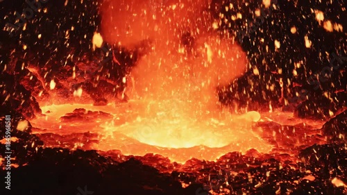 Molten Metal Pouring and Splashing in a Foundry.