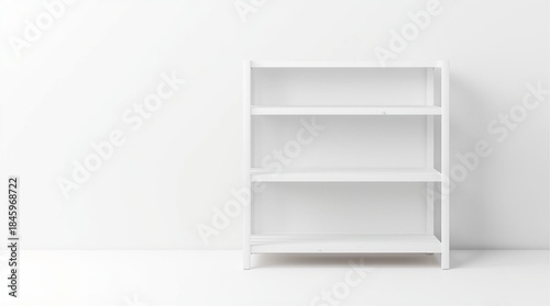 Minimalist White Three-Tier Shelf Against White Wall