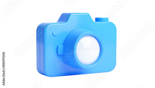 3D rendered, light blue camera icon on a black background, with a clean glossy look