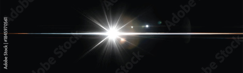 White glowing light effect with lens flare on a black background