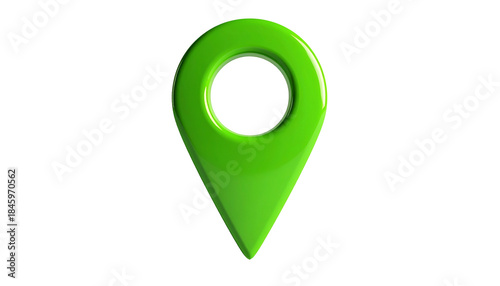 Shiny green 3D map marker icon with a dark background