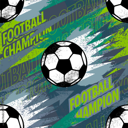 Abstract seamless pattern with urban elements, scuffed, stripes and sprays. Grunge neon football background. Wallpaper soccer