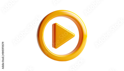 Glossy orange play button icon with an outer circle, set against a stark black background