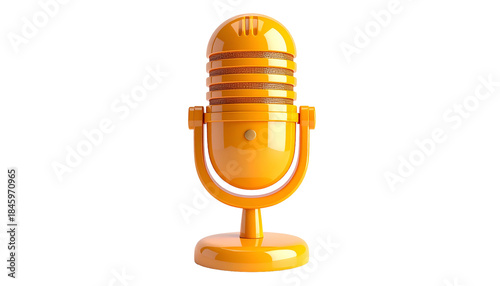 Isolated 3D render of a vintage-style orange microphone against a black backdrop