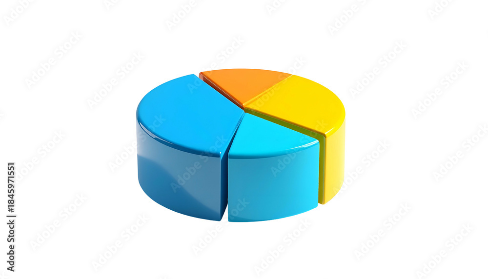 Obraz premium 3D-rendered, colorful pie chart on a black background, representing data distribution