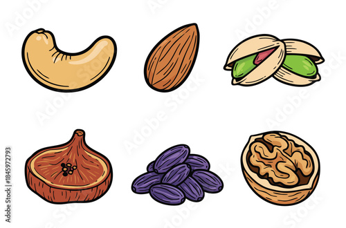 Assortment of healthy nuts and dried fruits.