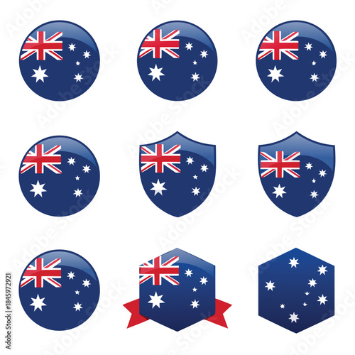 Australian Flag Icons and Badges Collection.