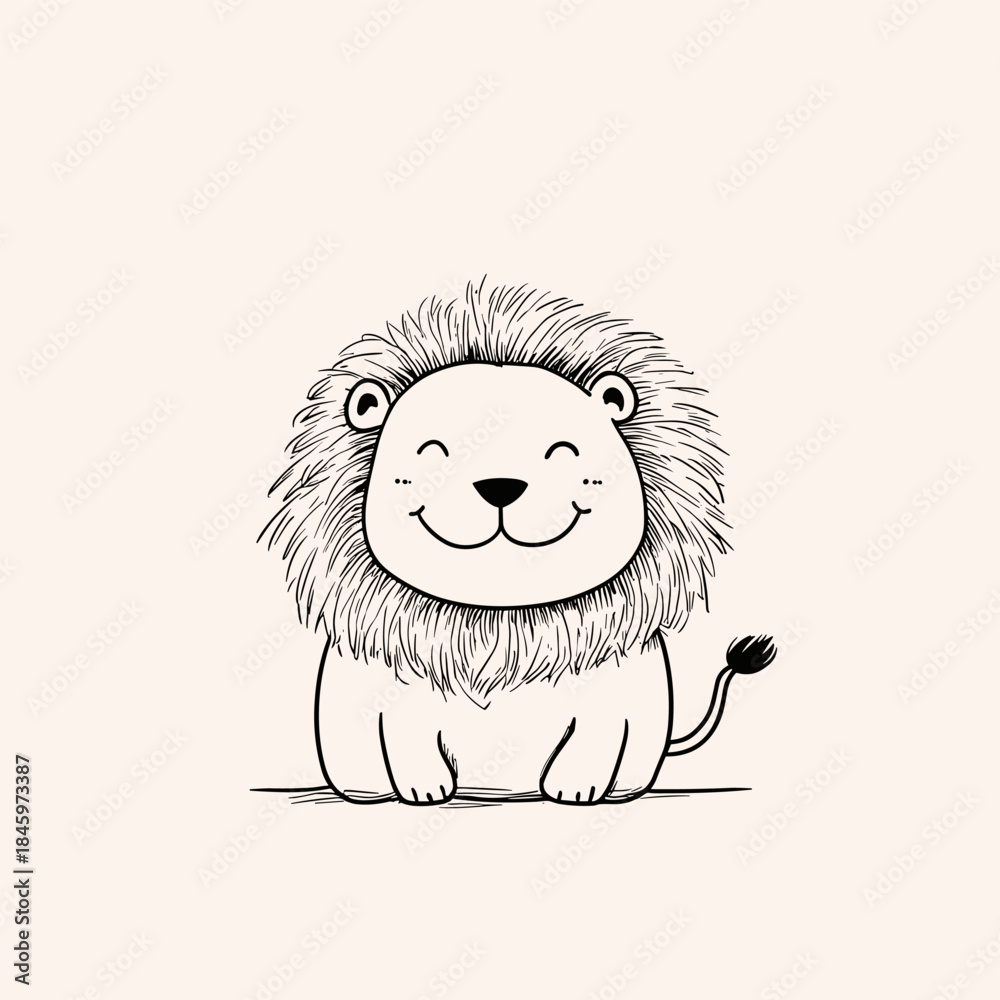 Obraz premium Adorable Hand-Drawn Lion Cub Illustration with a Gentle Smile.