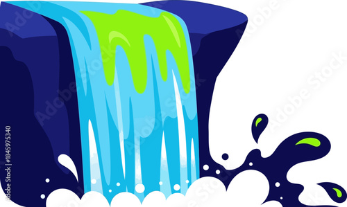 Majestic waterfall cascading over dark blue rocks creating a beautiful natural scene.