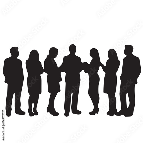 Business people , silhouettes, group of standing business men and businesswomen
