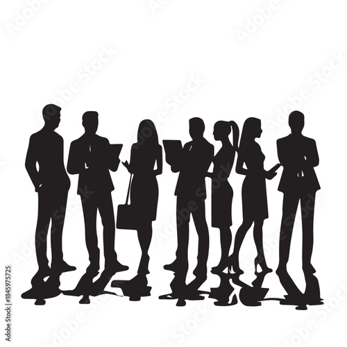 Business people , silhouettes, group of standing business men and businesswomen
