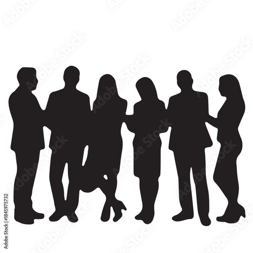 Business people , silhouettes, group of standing business men and businesswomen
