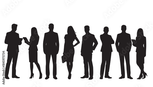 Business people , silhouettes, group of standing business men and businesswomen
