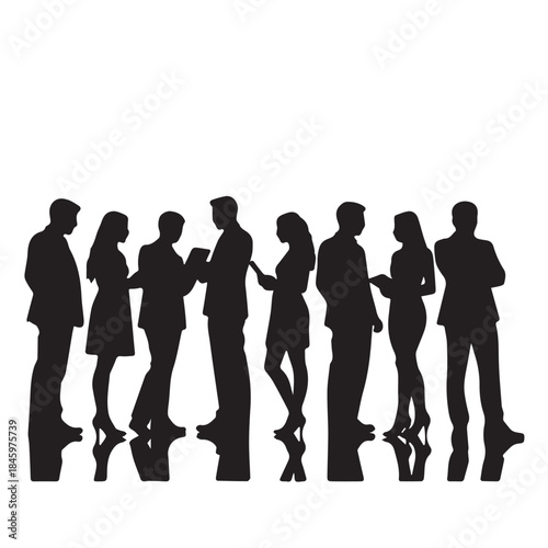 Business people , silhouettes, group of standing business men and businesswomen
