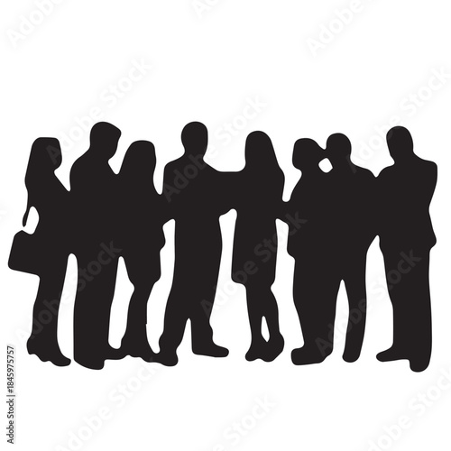 Business people , silhouettes, group of standing business men and businesswomen
