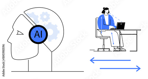 Artificial intelligence. AI optimizing workflows and improving human-machine collaboration. Artificial intelligence supports modern technology, remote teamwork, and efficient operations. For tech